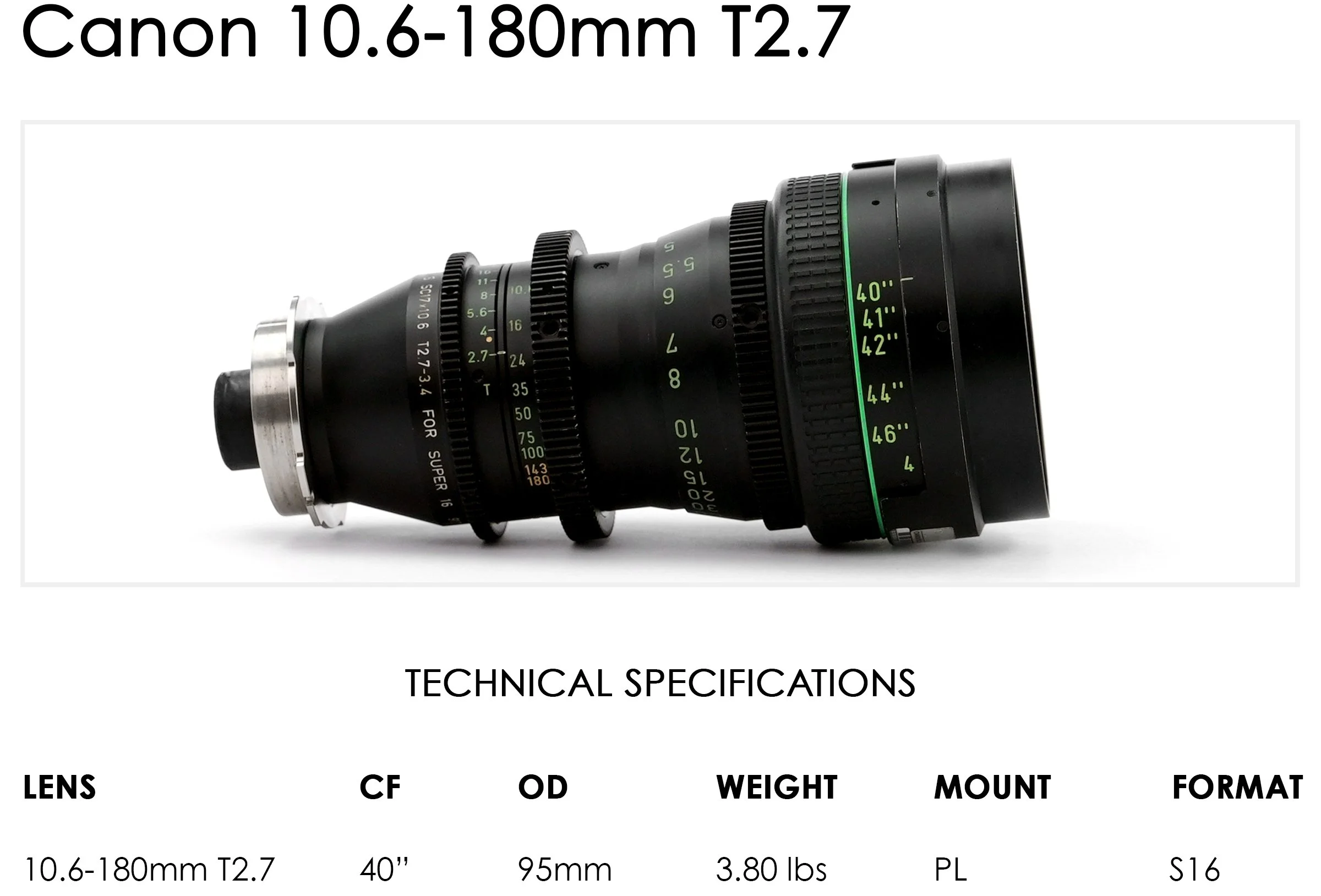 Canon 180mm ☆送料無料☆ Canon 10.6-180mm T2.7 — OLD FAST GLASS